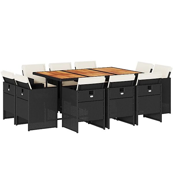 vidaXL 11-Tlg Garten-Essgruppe mit Kissen Schwarz Poly Rattan 3210675 günstig online kaufen