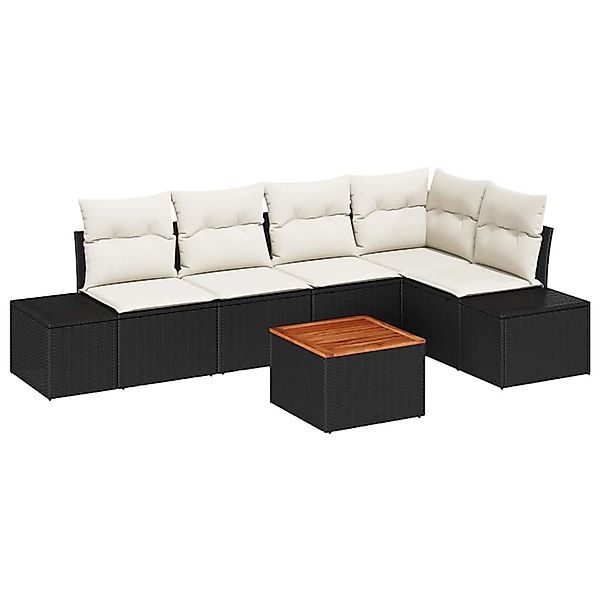 vidaXL Garten-Sofa-Set mit Kissen 6-Tlg Schwarz Poly Rattan 3347957 günstig online kaufen