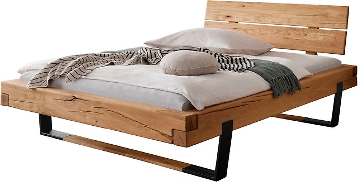 Home affaire Massivholzbett »Ultima Balkenbett Doppelbett, Füße Metallkufe günstig online kaufen