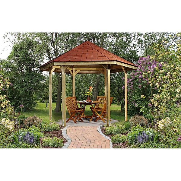 Weka Pavillon 656 Sparset Gr.1 mit Roten Dachschindeln 326 cm x 376 cm günstig online kaufen