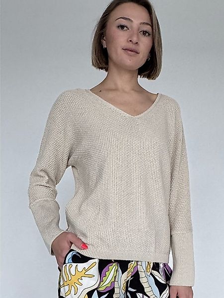 Zuckerwatte V-Ausschnitt-Pullover Strukturstrick, aus weicher Baumwollmisch günstig online kaufen