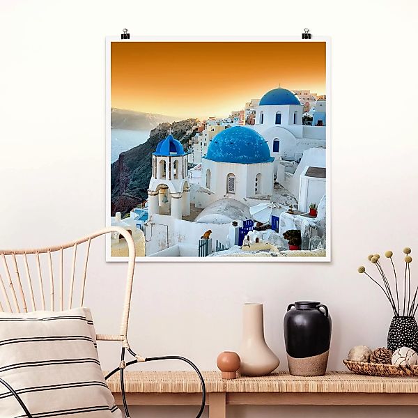 Poster - Quadrat Sonnenuntergang über Santorin günstig online kaufen