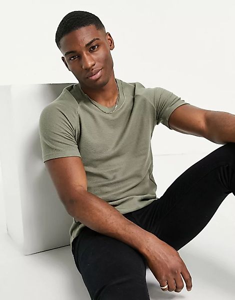 Jack & Jones – Core – Locker geschnittenes Raglan-T-Shirt in Khaki-Grün günstig online kaufen
