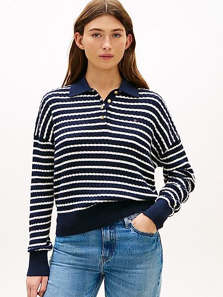 Tommy Hilfiger Strickpullover CO CABLE FINE GG RLXD POLO SWT mit Zopfmuster günstig online kaufen