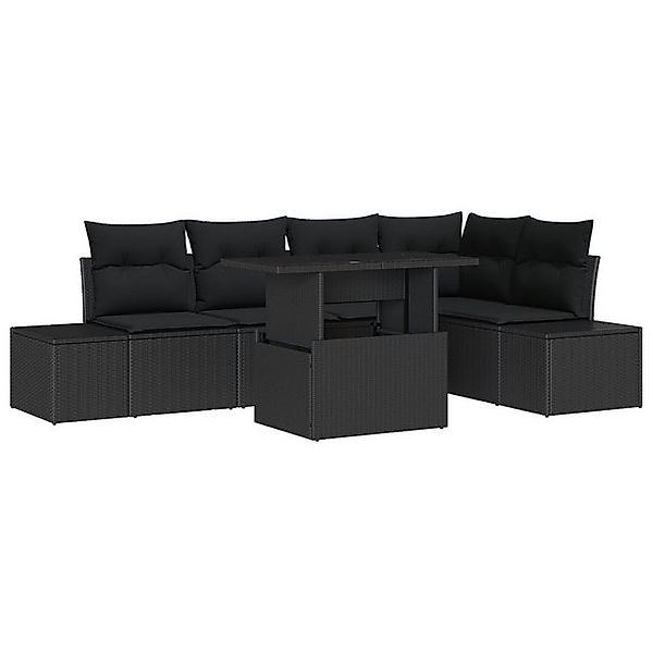 vidaXL Loungesofa 6-teilige Garten-Sofagarnitur mit Kissen Schwarz Poly-Rat günstig online kaufen