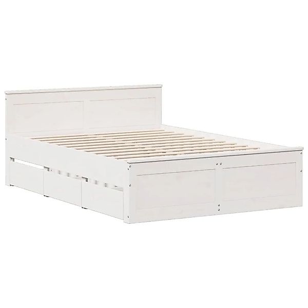 vidaXL Massivholzbett ohne Matratze mit Kopfteil Weiß 140x200cm Kiefer 3308 günstig online kaufen