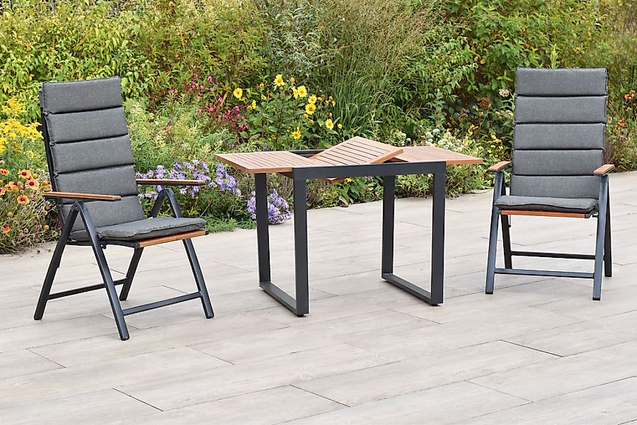Merxx Athos Set 5-tlg. 2 Klappsessel 2 Auflagen Balkon-Tisch Ausziehbar günstig online kaufen