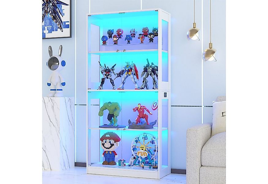 VOWNER Glasvitrine mit 3-Farben-LED-Beleuchtung, Vitrine für Spielzeug/Büch günstig online kaufen