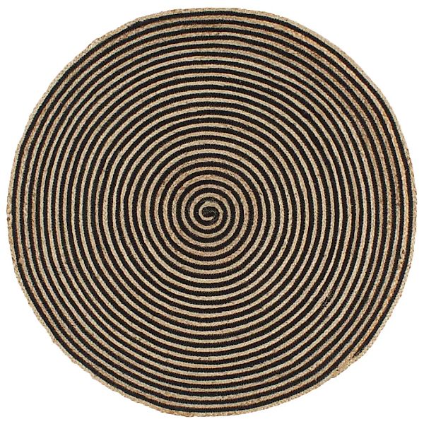 Teppich Handgefertigt Jute Mit Spiralen-design Schwarz 120 Cm günstig online kaufen