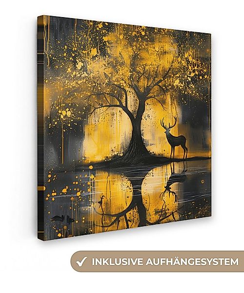 OneMillionCanvasses® Leinwandbild Baum - Farboptik - Hirsch - Natur - Gold, günstig online kaufen