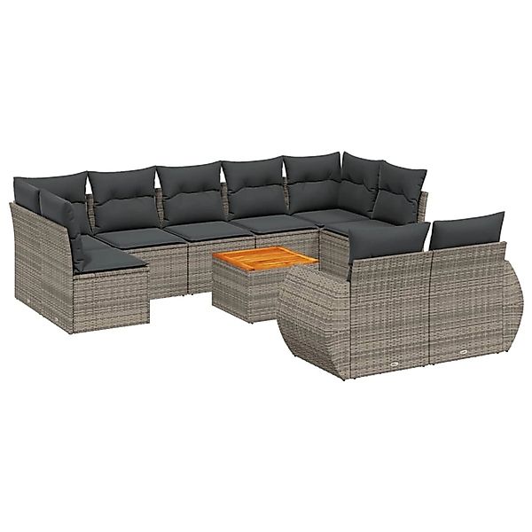 vidaXL 10-Tlg Garten-Sofagarnitur mit Kissen Grau Poly Rattan 3225157 günstig online kaufen