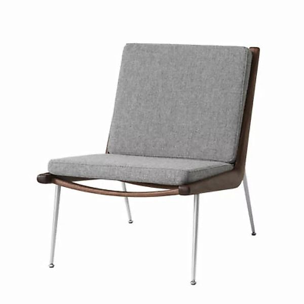 Gepolsterter Sessel Boomerang HM1 (1956) textil grau / Nussbaum - &traditio günstig online kaufen