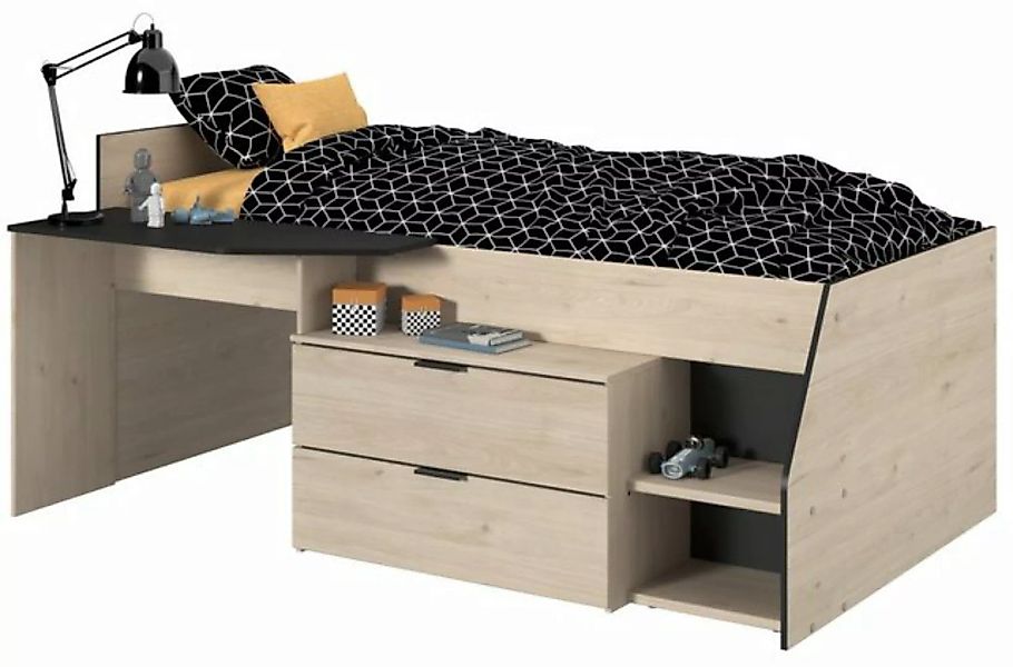 Kindermöbel 24 Hochbett Milky Parisot braun - schwarz inkl. Zubehör günstig online kaufen
