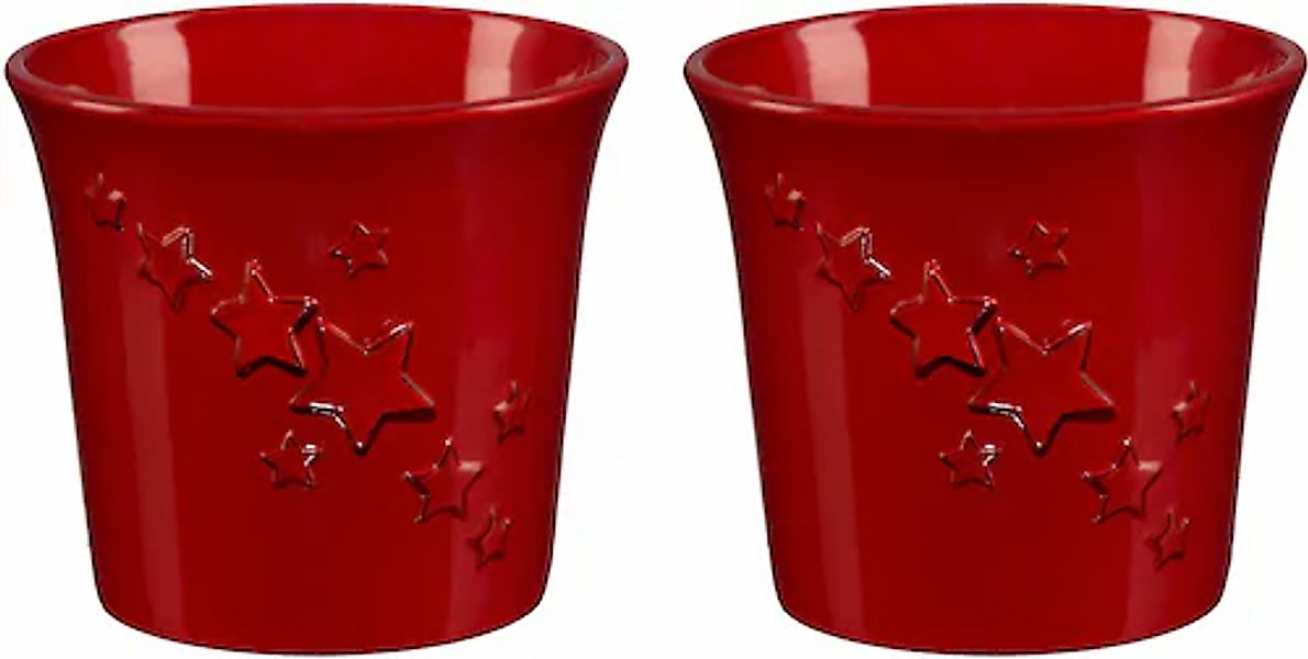 Creativ deco Übertopf »Weihnachtsdeko rot«, (2 St.), mit Sternen-Relief günstig online kaufen