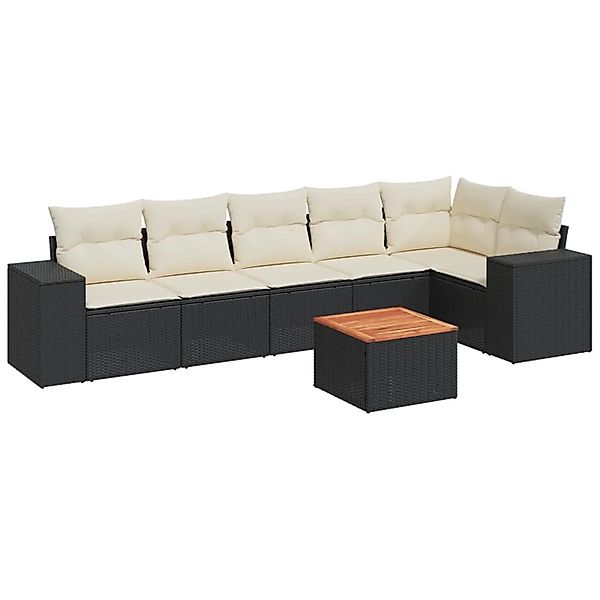 vidaXL 7-Tlg Garten-Sofagarnitur mit Kissen Schwarz Poly Rattan 3257785 günstig online kaufen
