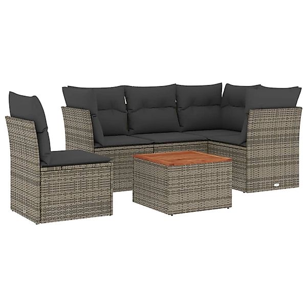 vidaXL 6-Tlg Garten-Sofagarnitur mit Kissen Grau Poly Rattan 3223645 günstig online kaufen