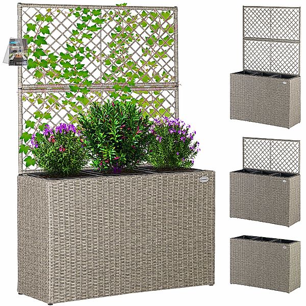 Polyrattan Blumenkasten mit Rankgitter Creme günstig online kaufen