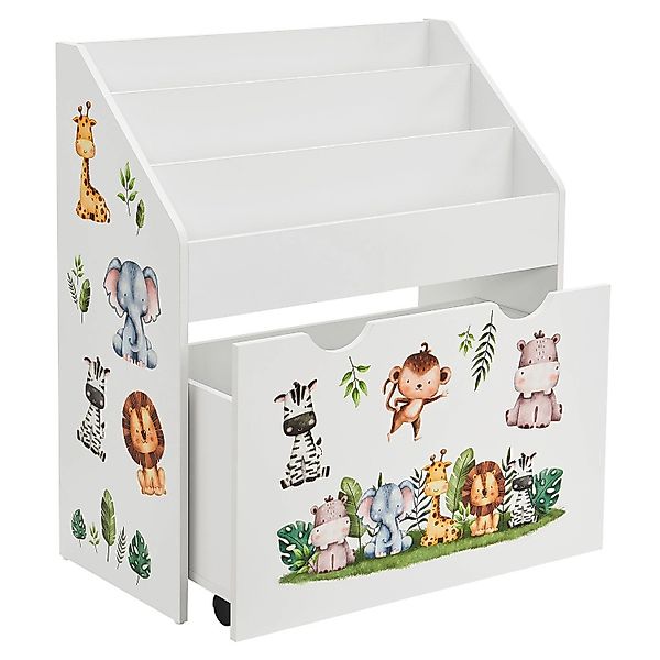 Juskys Kinder Bücherregal Mit 3 Fächern Und Herausziehbarer Spielzeugkiste günstig online kaufen