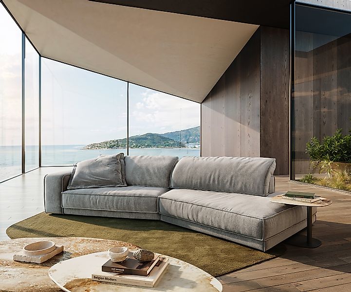 Big-Sofa Snoosh 400x150 cm Strukturstoff Soft Grau Recamiere rechts günstig online kaufen