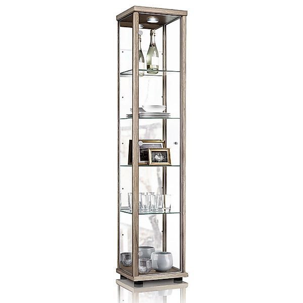K-Möbel Glasvitrine Stehend 176x37x33 cm mit Spiegel LED & 4 Höhenverstellb günstig online kaufen