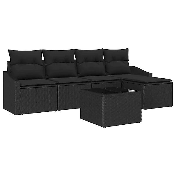 vidaXL Sofa Set mit Kissen mit Speicher 6-Tlg Schwarz Poly-Rattan 3355362 günstig online kaufen
