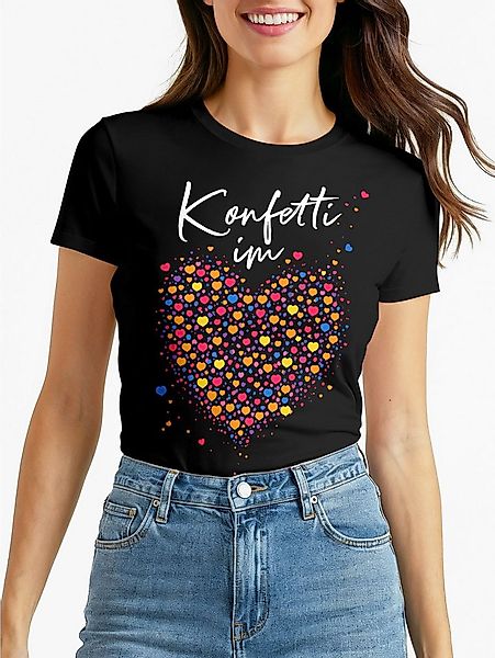MoonWorks Print-Shirt Damen T-Shirt - Konfetti im Herz - Fasching Karneval günstig online kaufen