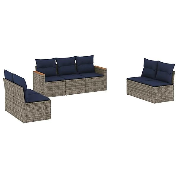 vidaXL 7-Tlg Gartensofa-Set mit Kissen Grau Polyrattan 3225879 günstig online kaufen
