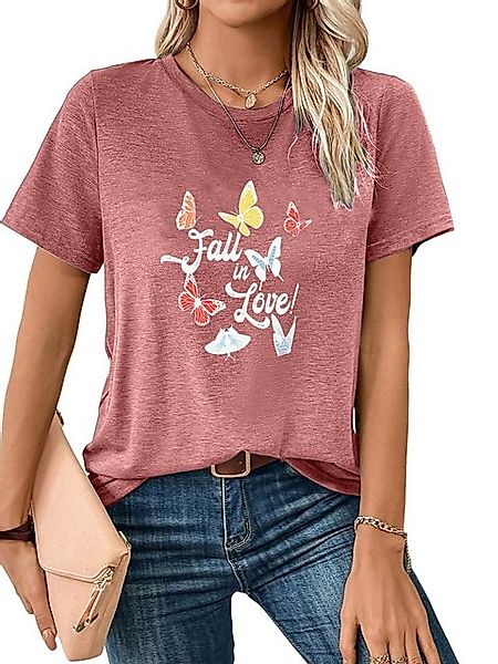 PYL Print-Shirt bequemes Shirt Damen Kurzarm Sommer Basic-Shirt mit ausgefa günstig online kaufen