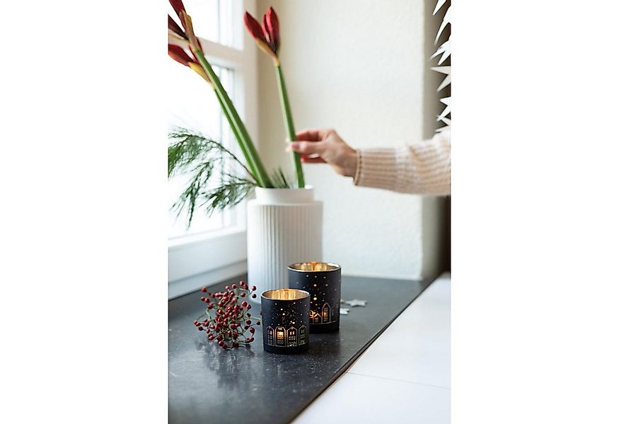 Räder Windlicht Design Teelichthalter Glanzlicht Lichthäuser Schwarz-Gold ( günstig online kaufen
