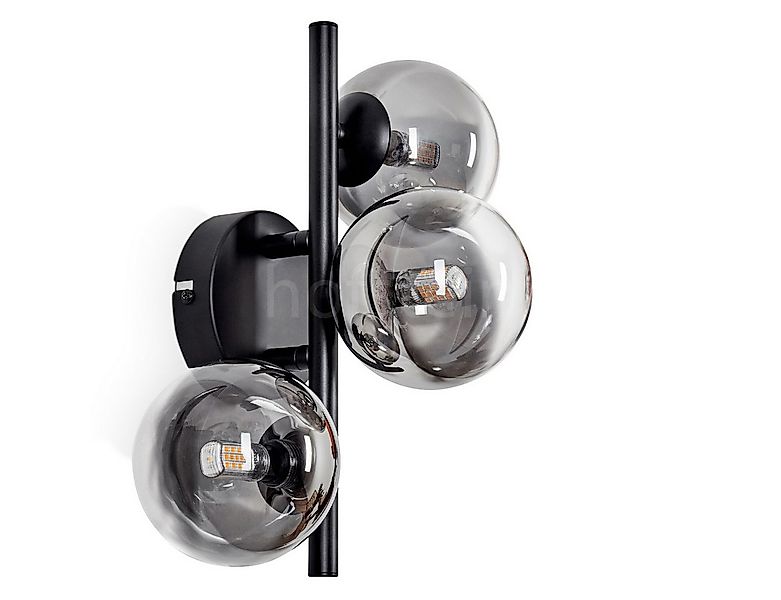 hofstein Wandleuchte Wandlampe aus Metall/Riffelglas in Schwarz/Rauchfarben günstig online kaufen