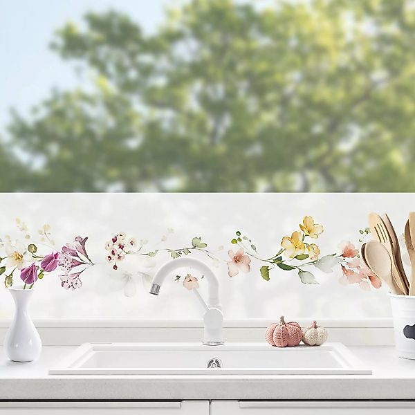 Fensterfolie Zarte Blüten Bordüre Aquarell günstig online kaufen