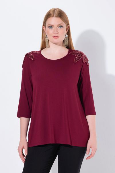 Ulla Popken Longsleeve Shirt Pailletten-Blüten A-Linie günstig online kaufen