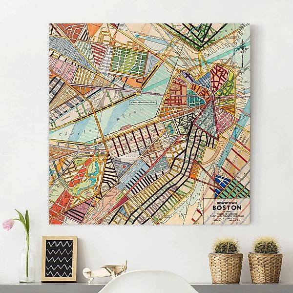 Leinwandbild Stadtplan - Quadrat Moderne Karte von Boston günstig online kaufen