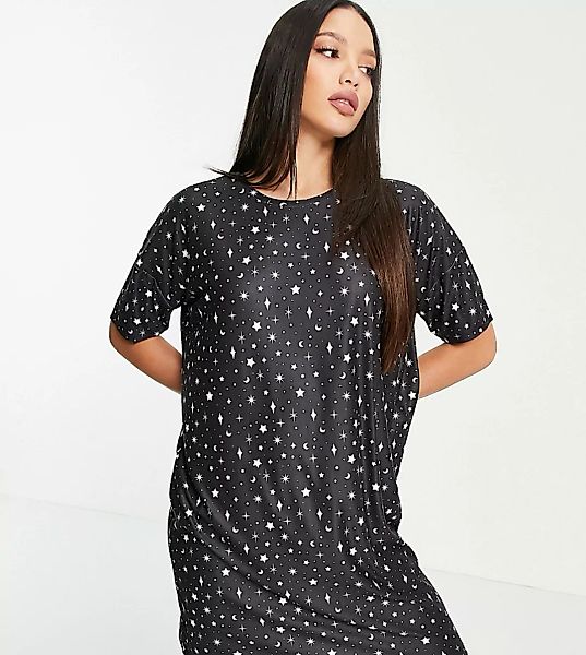 Urban Threads Tall – T-Shirtkleid in Schwarz mit Sternenprint günstig online kaufen