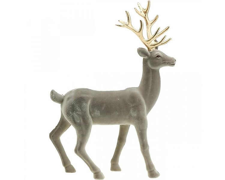 Viana Weihnachtsmann Beflockte Dekofigur Hirsch in Grau mit Goldenem Geweih günstig online kaufen
