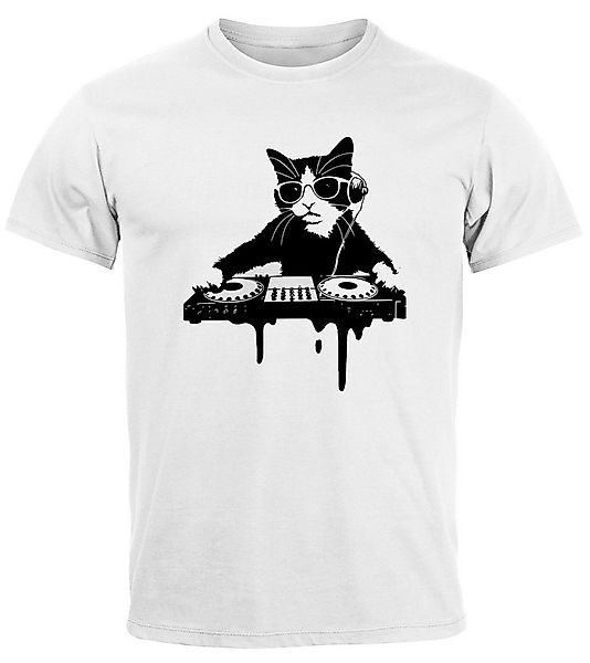 Neverless Print-Shirt Herren T-Shirt Techno Katze DJ Musik Motivshirt Somme günstig online kaufen
