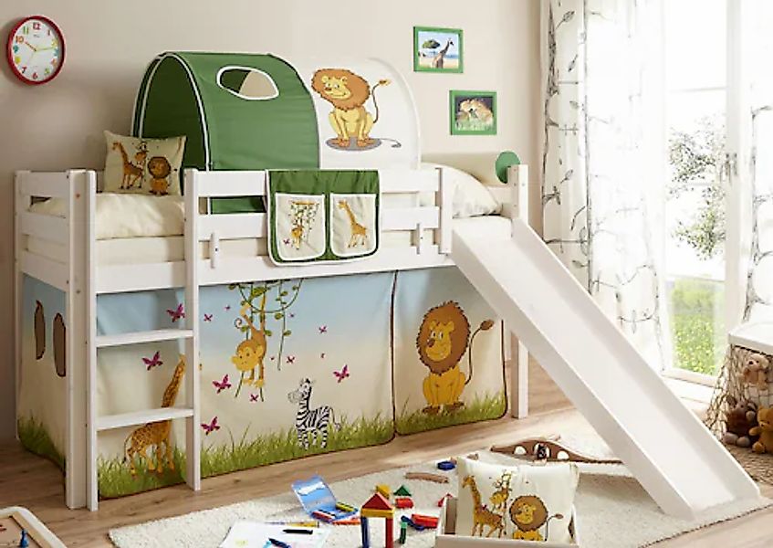 Ticaa Hochbett "Manuel" mit Rollrost, Kiefer massiv natur oder weiß günstig online kaufen