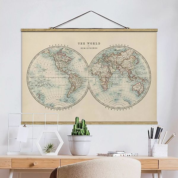 home24 Stoffbild Weltkarte Die zwei Hemispheren günstig online kaufen