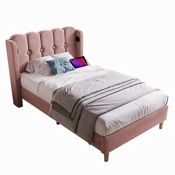 HAUSS SPOLE Polsterbett 90 x 200 cm mit USB Typ C Ladefunktion Samt Rosa (O günstig online kaufen