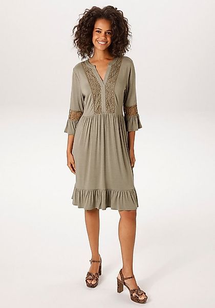 Aniston CASUAL Tunikakleid mit Häkelspitze vertiertes Vorderteil und Ärmel günstig online kaufen