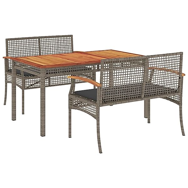 vidaXL 3-Tlg Garten-Essgruppe mit Kissen Grau Poly Rattan 3213575 günstig online kaufen