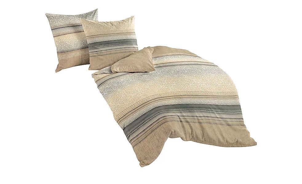 Bierbaum Mako Satin Bettwäsche  Streifen - beige - 100% Baumwolle - 135 cm günstig online kaufen