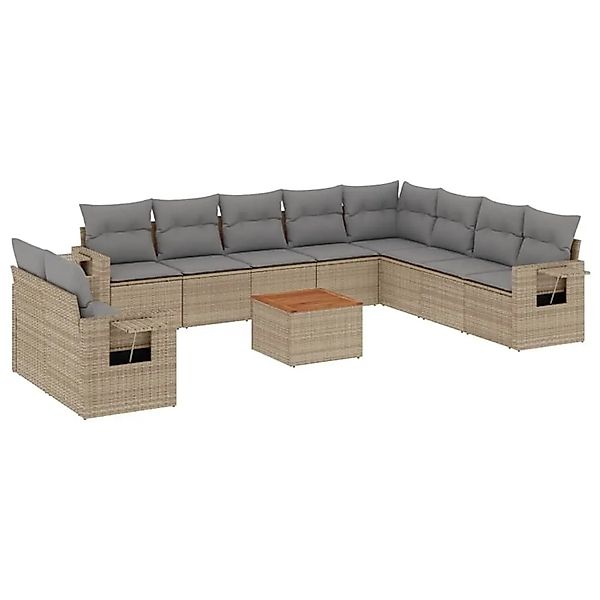 vidaXL 11-Tlg Garten-Sofagarnitur mit Kissen Beige Poly Rattan 3224638 günstig online kaufen