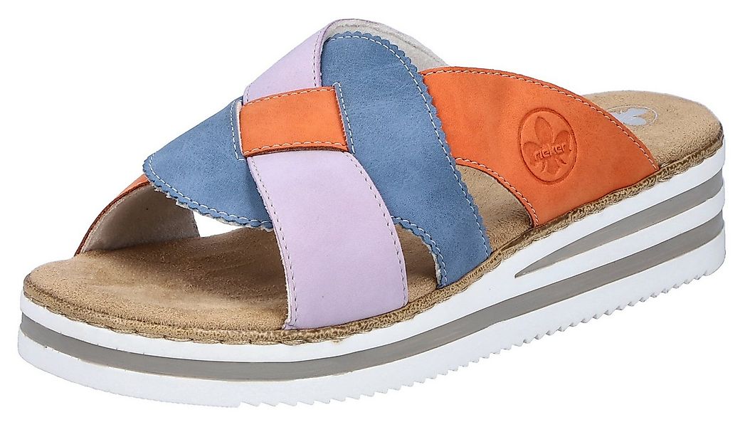 Rieker Pantolette Sommerschuh, Strandschuh, Hausschuh mit zweifarbiger Plat günstig online kaufen