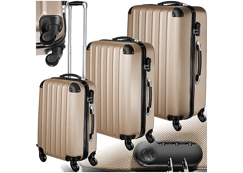 tectake Trolley Hartschalenkofferset mit Teleskopgriff und Sicherheits-Zahl günstig online kaufen