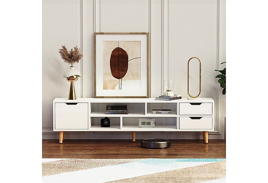 oyajia Lowboard Moderne TV Schrank mit Beinen, grifflose TV-Board Weiß Lowb günstig online kaufen