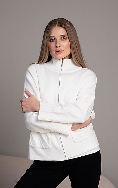 Passioni Strickjacke mit Rautenmuster-Strickdetails Lockerer, grader Schnit günstig online kaufen