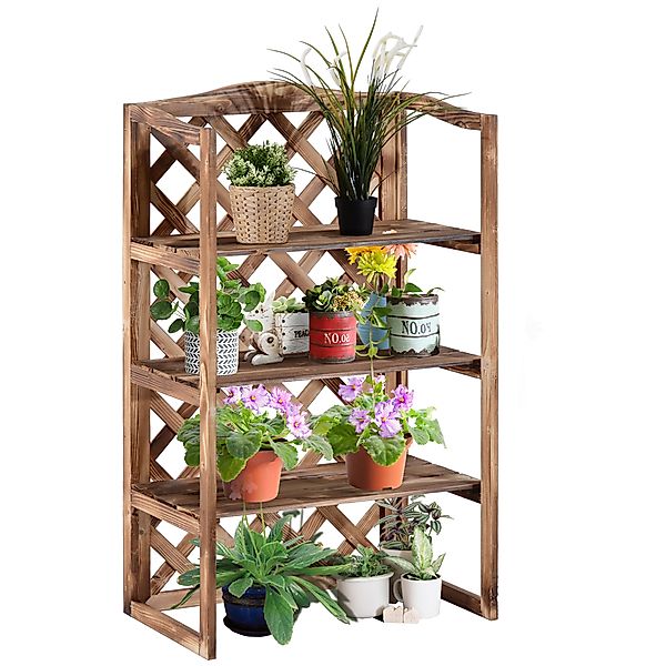 Outsunny Blumenständer 3-Etagen Pflanzregal Tannenholz für Innen & Außen, p günstig online kaufen