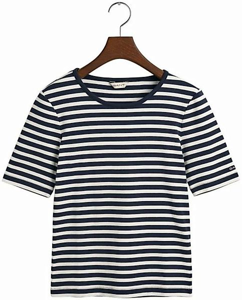 Gant T-Shirt SLIM STRIPED 1X1 RIBBED KA T-SHIRT mit dezentem Logoschriftzug günstig online kaufen