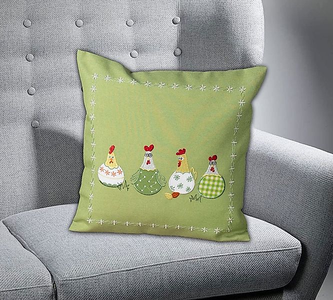 texpot Kissenhülle Dekokissen Stickerei verrückte Hühner Frühjahr Ostern, ( günstig online kaufen